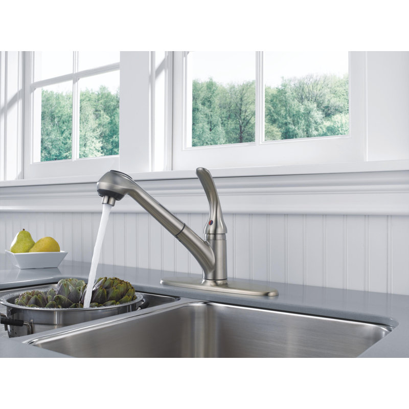 Foundations Pull Out Single Handle Kitchen Faucet with Diamond Seal Technology, Brilliance Stainless