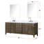 84 po Meuble-lavabo double large en chêne gris avec surface en marbre, robinet et 36 miroirs, protection à long terme en largeur avec comptoir, traitement durable