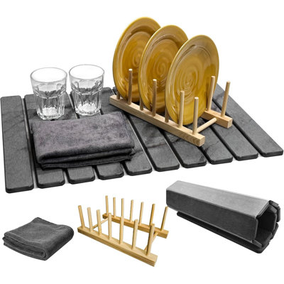 Tapis de cuisine pliable en marbre Diatomite avec support en bois et grande serviette