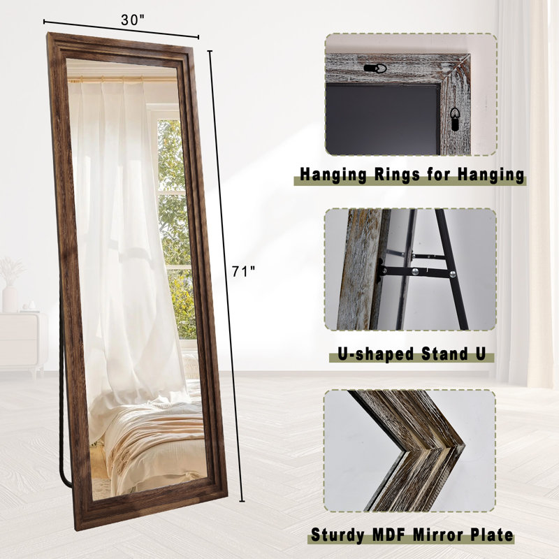 Arandip Solid Wood Full Length Mirror, 71" x 30", Brown