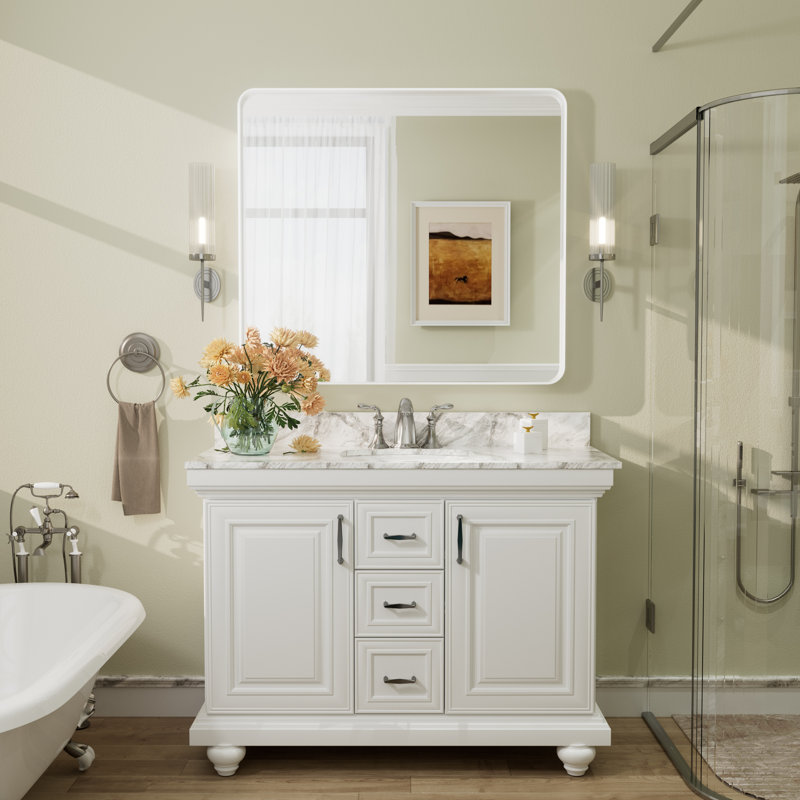 Miroir mural Aevar, 40 po x 36 po, Blanc mat