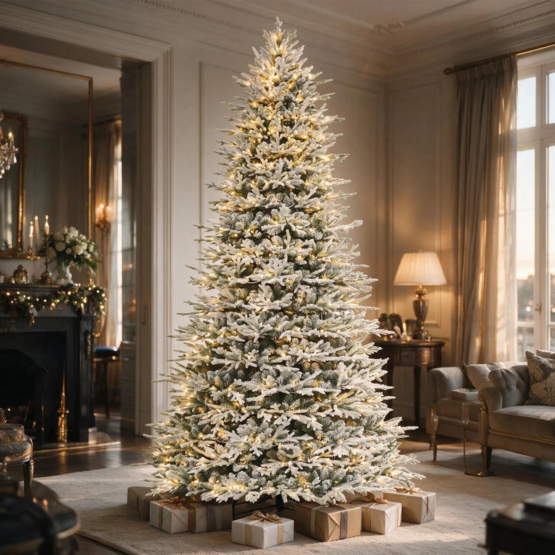 Arbre de Noël artificiel enneigé 9 pi avec 600 lumières DEL blanc chaud et 5179 pointes mixtes, 9' H