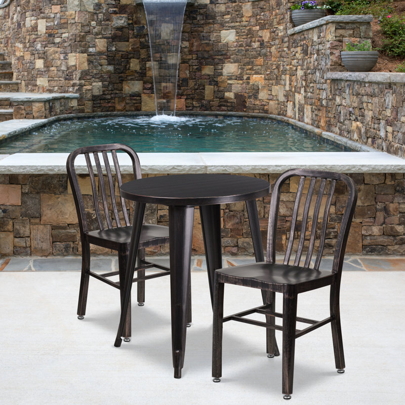 Alston Metal Indoor/Outdoor 3 Piece Dining Set, Black/Antique Gold
