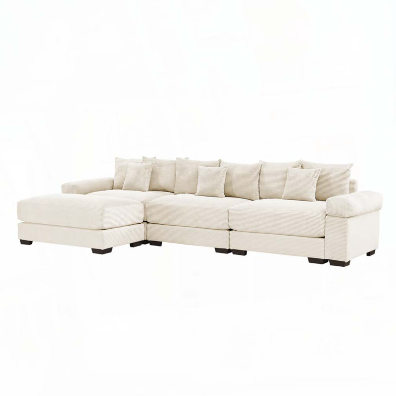 Canapé modulaire surdimensionné en L surdimensionné en tissu velours côtelé, Beige, 3, H 34,2 po x l 129,9 po x P 33,8 po