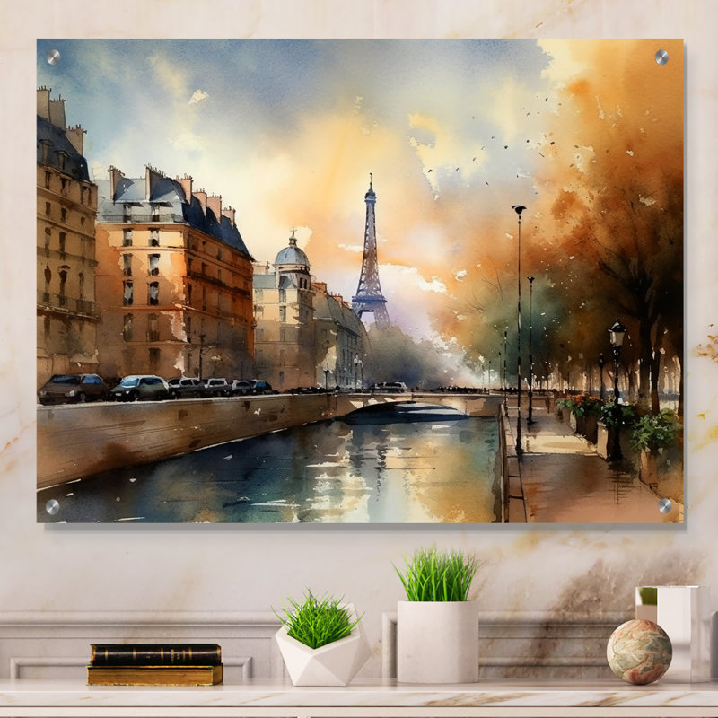 Magnifique paysage pastel de Paris - art mural en acrylique Paris pour le salon, H 16 po x l 32 po