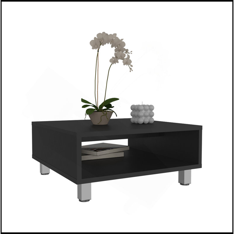Modern Minimalist Square Coffee Table With Open Storage And Sleek Design, Black