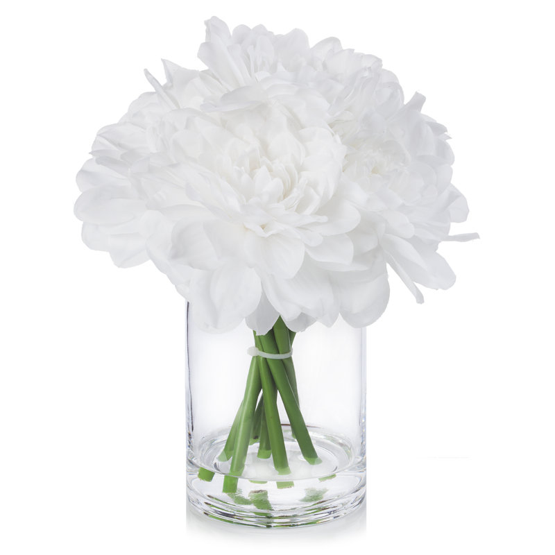 Arrangement floral dahlia en soie dans un vase, Blanc