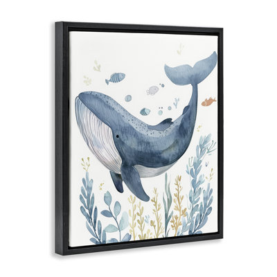  Curved Blue Whale  Framed Floater Canvas Wall Art by Franklyn Gregory