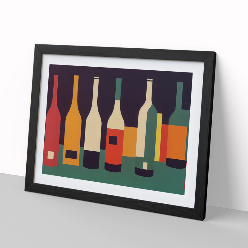 Retro Wine Bottle Vol.3 - Single Picture Frame Painting, Black Framed, 46cm H x 64cm W x 2cm D