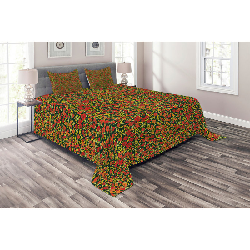 Polyester Floral Coverlet, King Bedspread + 2 Shams