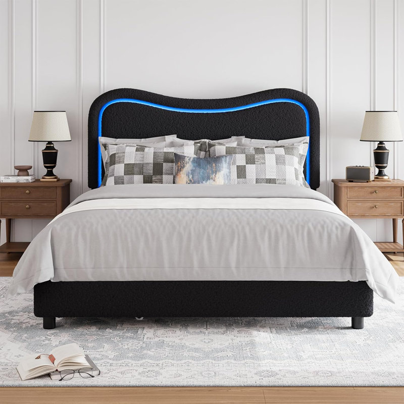 LED Full Bed Frame with 2 Drawers – RGB Smart Headboard & Sturdy Platform for Kids – Black Storage Bed with Wooden Slats, Noise-Free Design for Boys & Girls – No Box Spring Needed