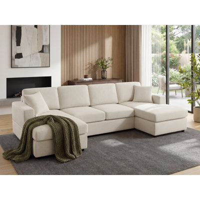 Kujtesa 118.11" W 3-Piece Corduroy & Chenille U-Shaped Sectional