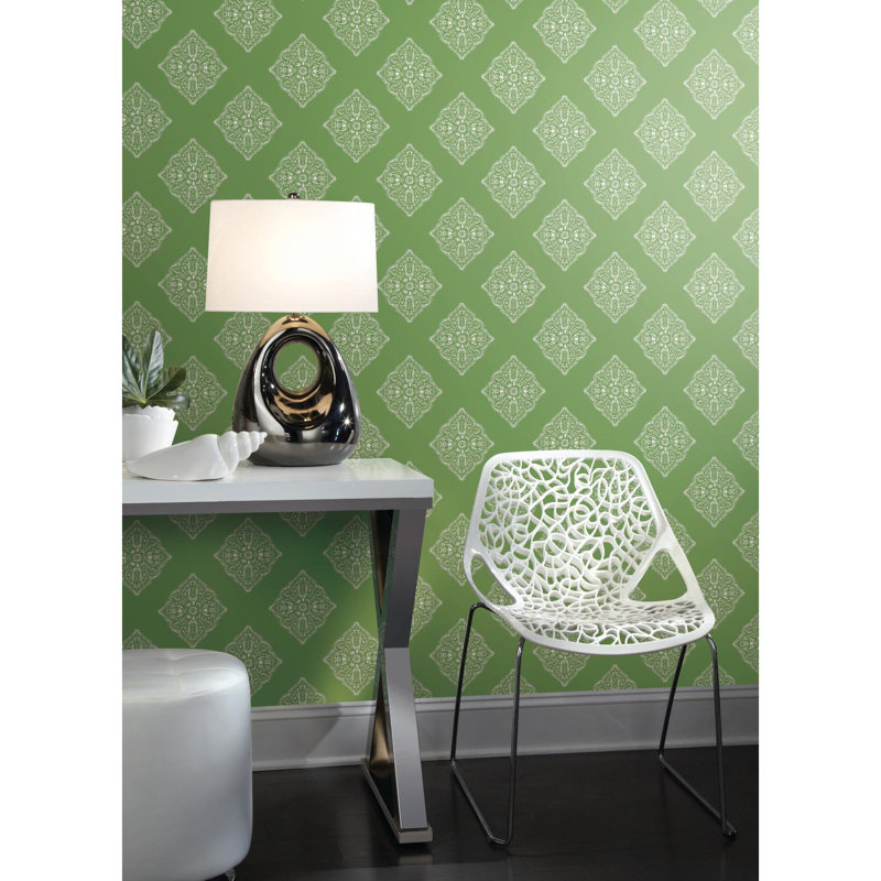 Rouleau de papier peint Alez, Vert moyen / blanc