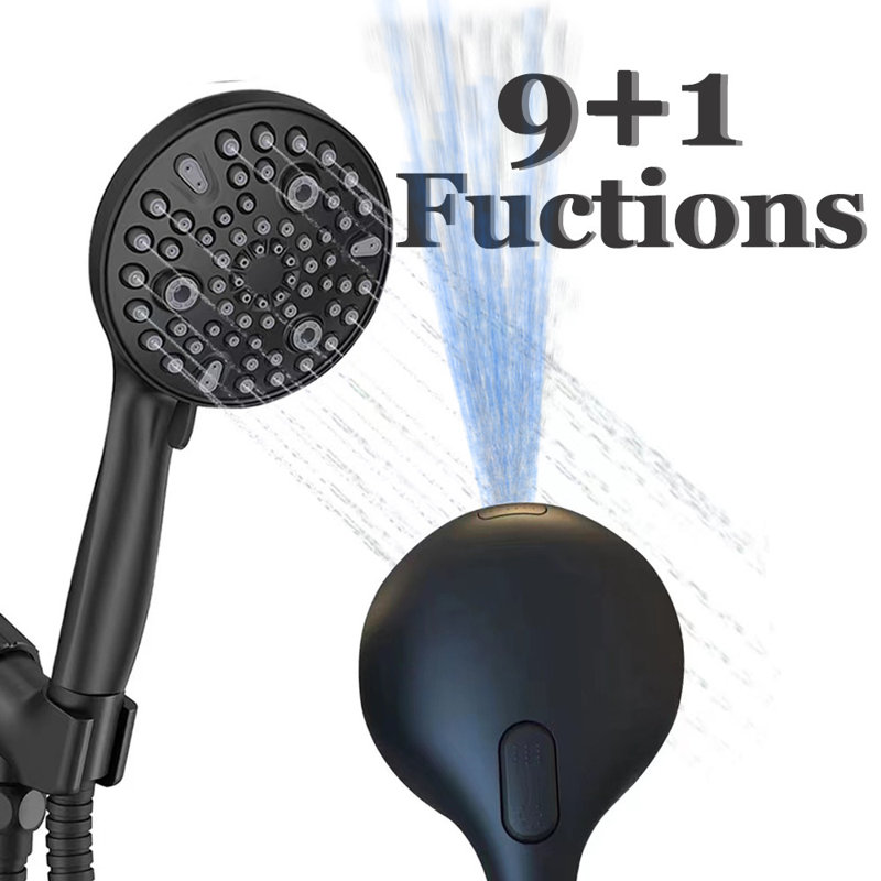 10 Functions Shower Head,detachable Bath Room Shower Head Set, For Low Water Pressure With Extra Long Stainless Steel Hose (black)