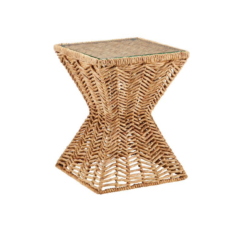 Natural Water Hyacinth and Glass Square Accent Table