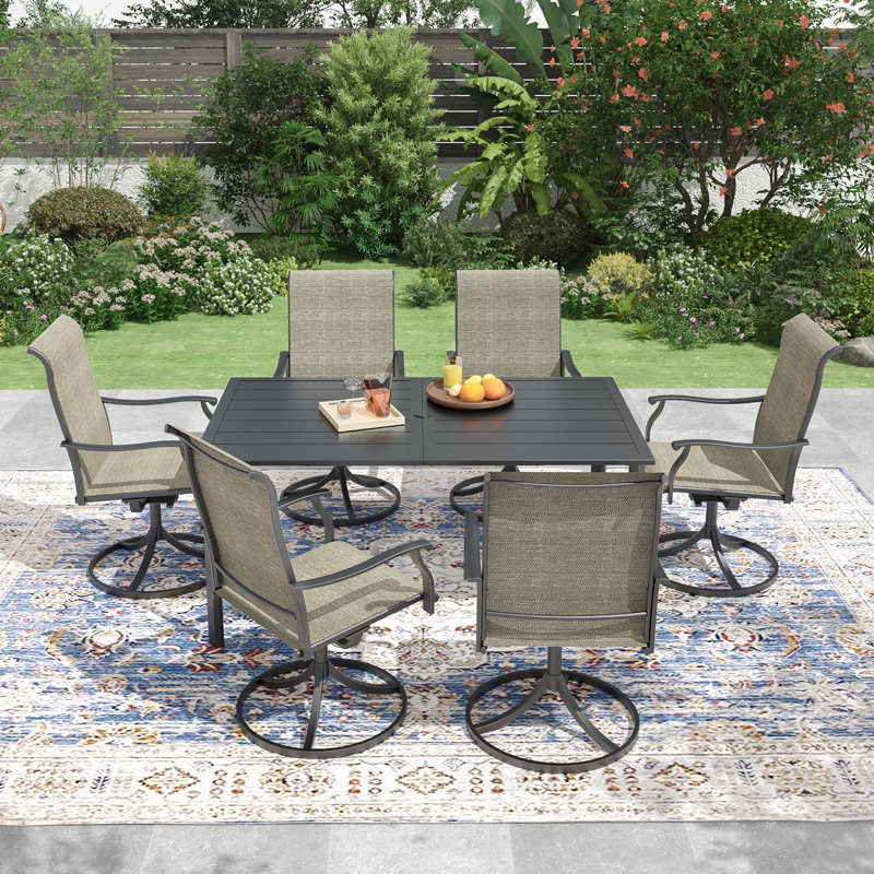 6 - Person Rectangular Steel Outdoor Dining Set, Brown