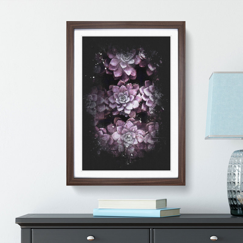 Pretty Purple Succulent Plants - Picture Frame Graphic Art Print, Walnut Framed, 63cm H x 45cm W x 2cm D