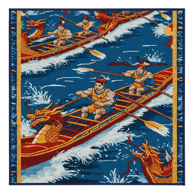  Washable Dragon Boat Racing Sports Area Rug