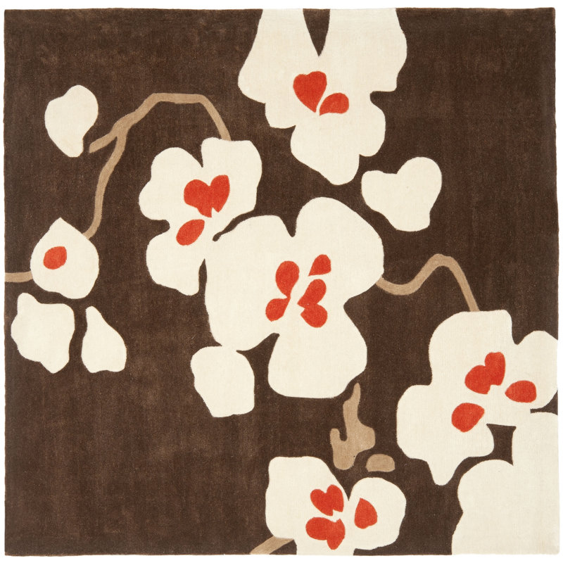 Modern Art Hand Tufted Performance Floral Rug, Square 7'