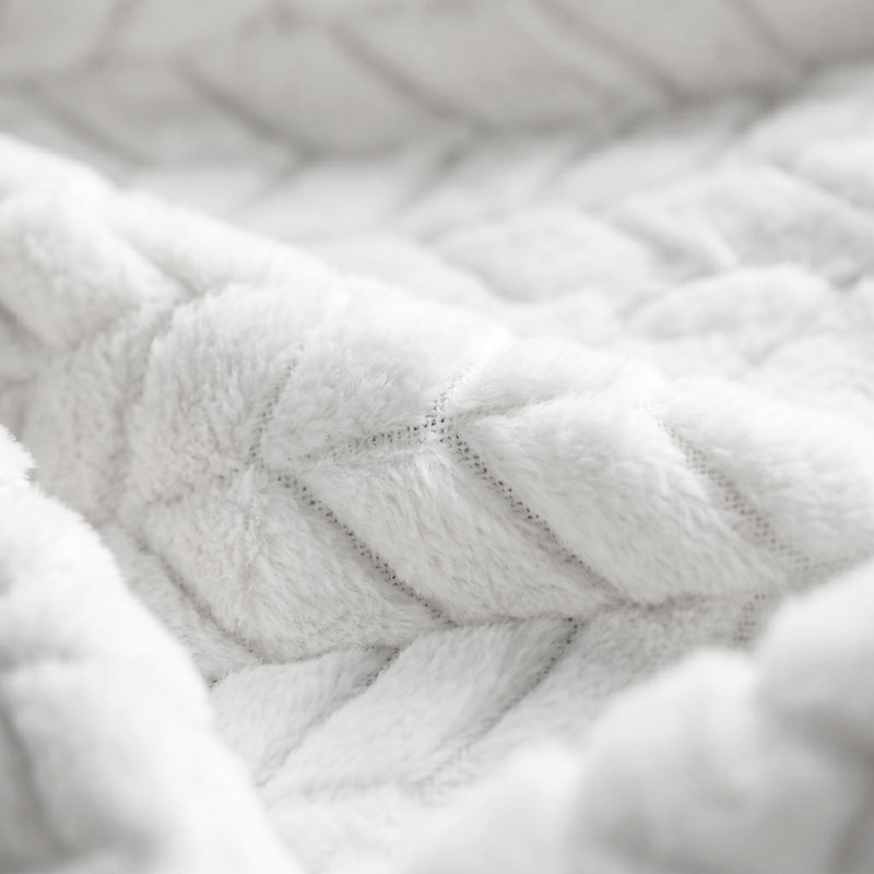 Couverture en molleton doux à chevrons Hope, Blanc, Très grand simple
