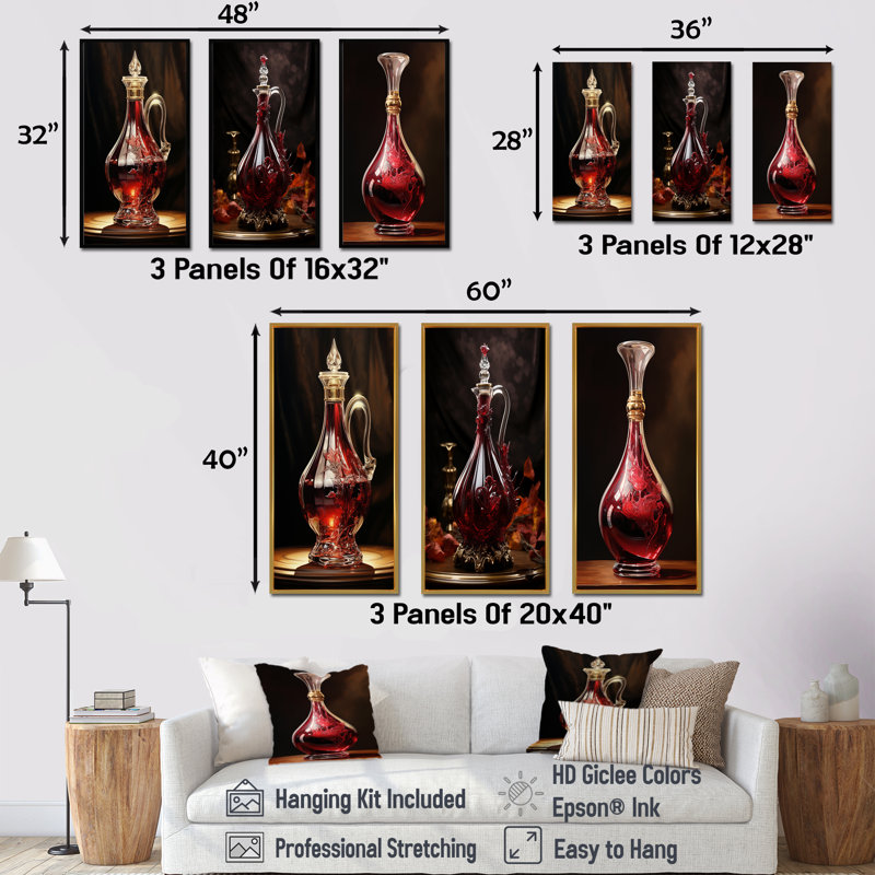 Elfand - Ensemble de 3 impressions murales sur verre, Cadre flottant doré, H 28 po x l 36 po