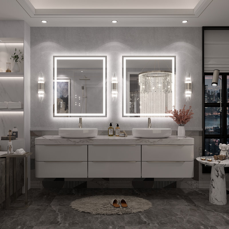 Molly Framelss or Framed LED Anti-Fog Tempered Glass Wall Bathroom Vanity Mirror - UL Certified, Clear, 32" x 28"