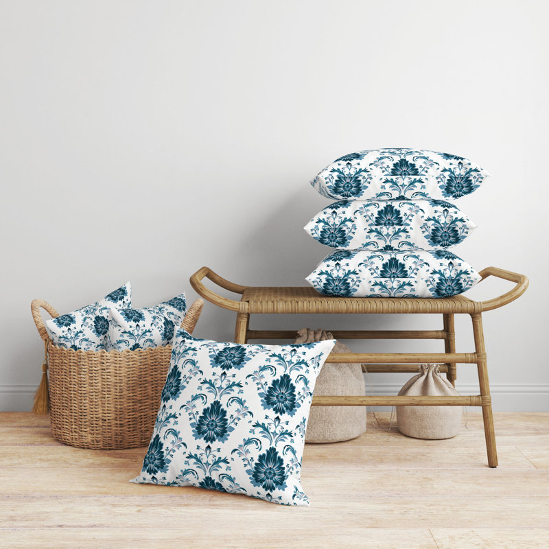 Turquoise and Pink Floral Faux Suede Square Throw Pillow