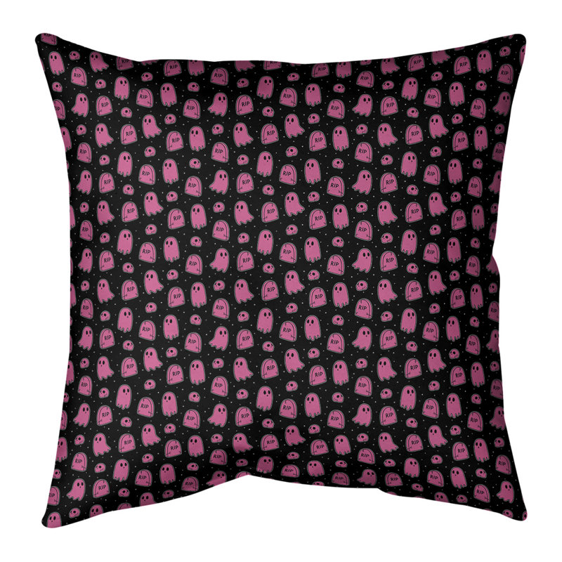 Coussin décoratif intérieur / extérieur Katelyn Elizabeth Ghost, 16 po x 16 po, Noir / rose