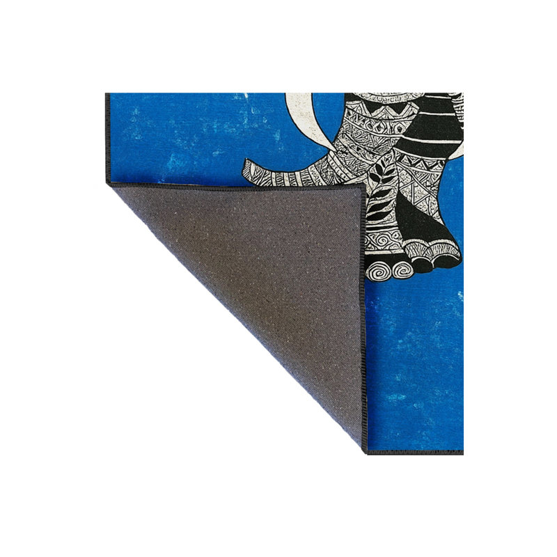 Tapis bleu tissé à motif lavable Mosso, 3'3" x 9'10"