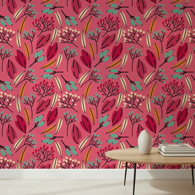 Murale éclectique à motif floral abstrait moderne