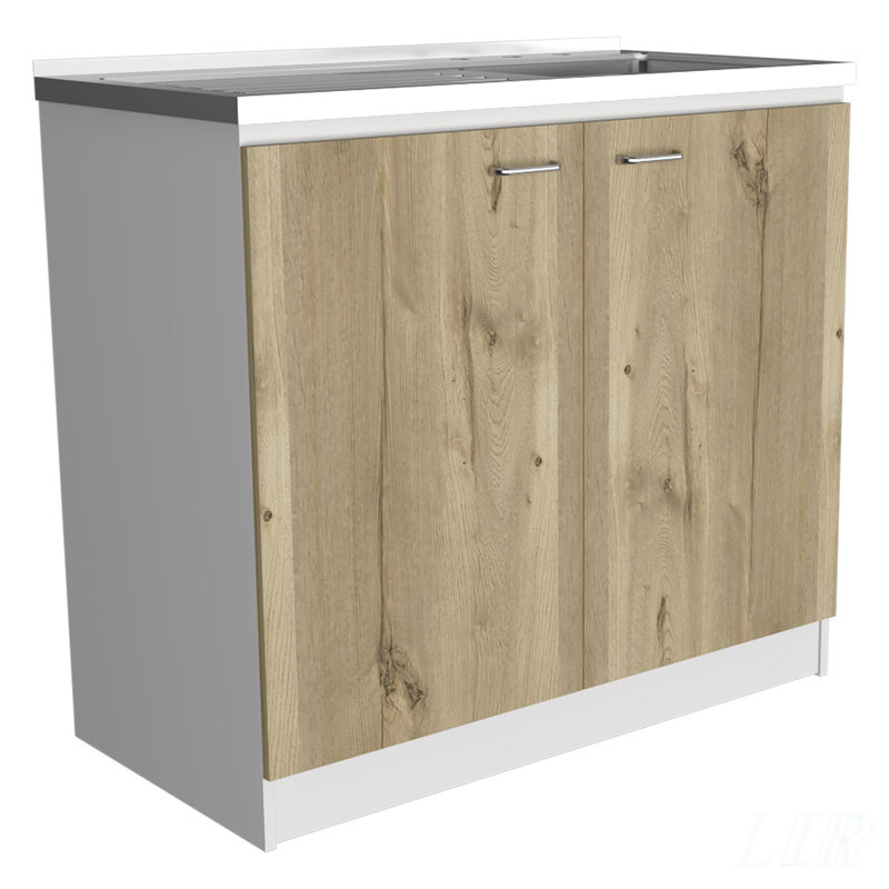 Évier utilitaire Vernal, armoire de cuisine durable avec rangement spacieux et assemblage facile, finition blanc / chêne clair