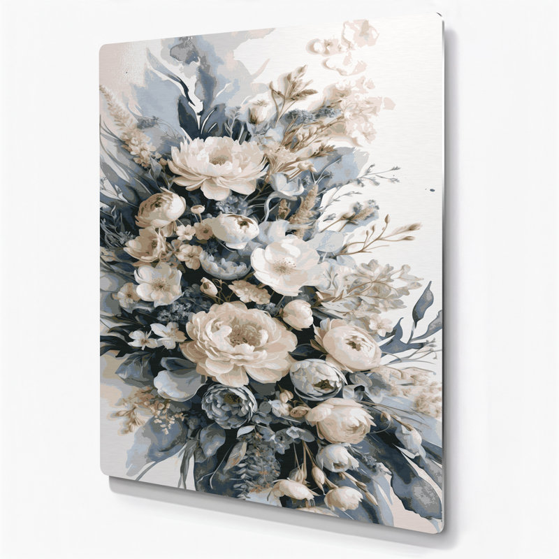 Aquarelle, art floral 5 gris, H 18 po x l 12 po