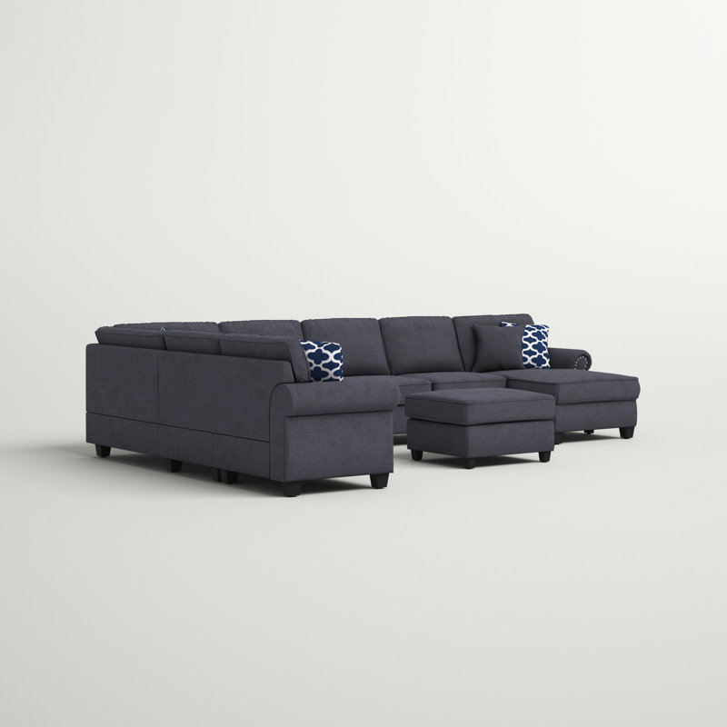 Canapé modulaire en U avec repose-pieds l 149,8 po Ketterer , Mélange de polyester gris