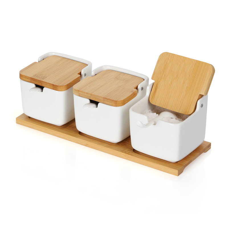 Pot à épices en céramique avec cuillère et plateau