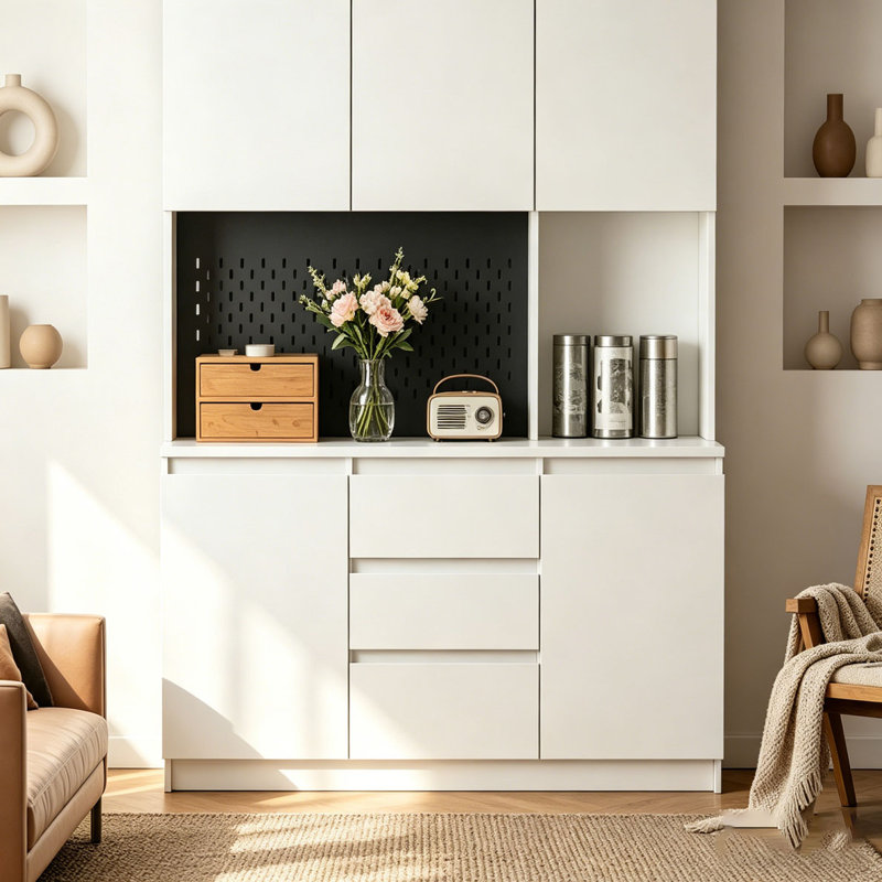 74" Freestanding Kitchen Pantry Cabinet Cupboard with 6 Doors,3 Shelves and 2 Drawer, White
