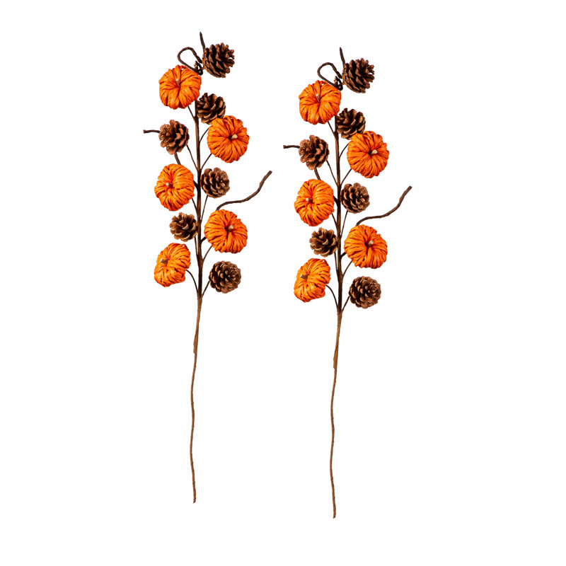 Orange Artificial Pumpkins Stem, 2 Piece Collection