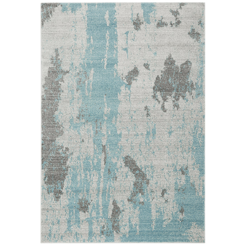 Yemanja Abstract Duck Egg/Grey Area Rug, Rectangle 200 x 290cm