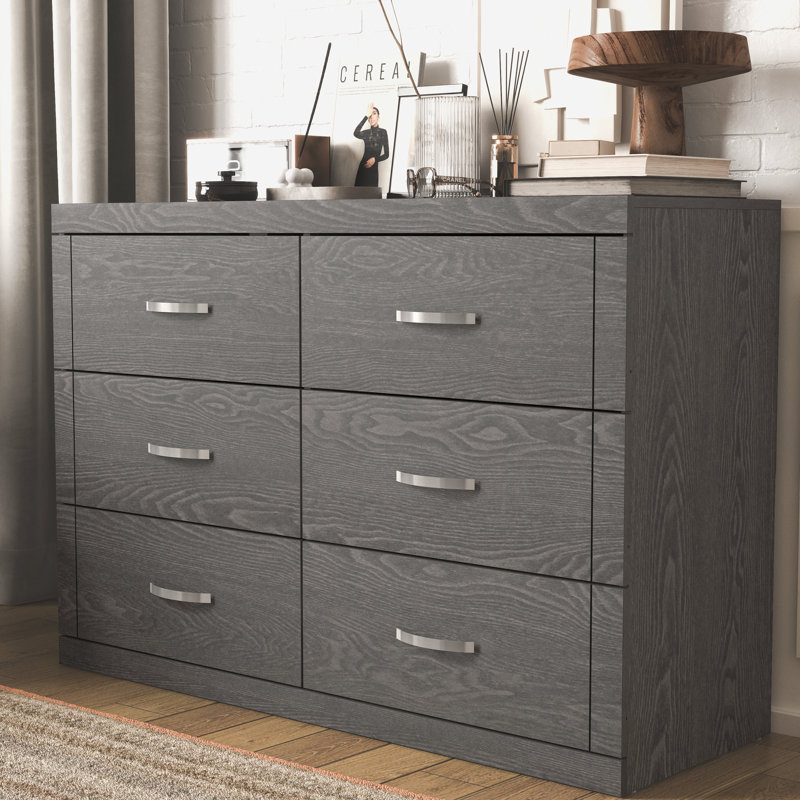 Avigail 6 Drawer 46.45'' W Double Dresser, Dark Gray Oak