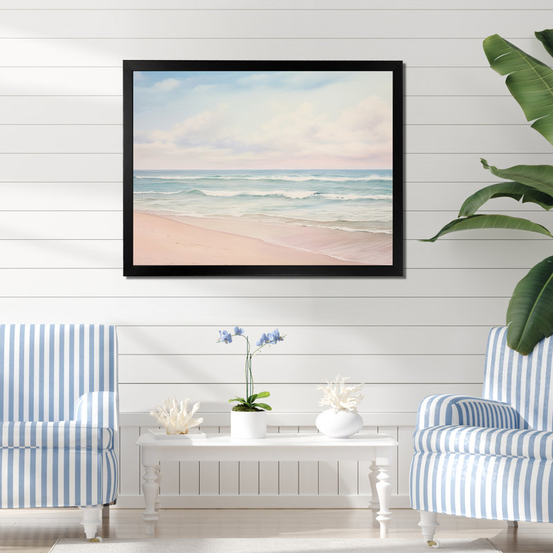 «Ocean Tranquility Tender Pink Pastel Sunrise - Coastal Beach», reproduction d'art sur toile, H 34 po x l 44 po, Noir
