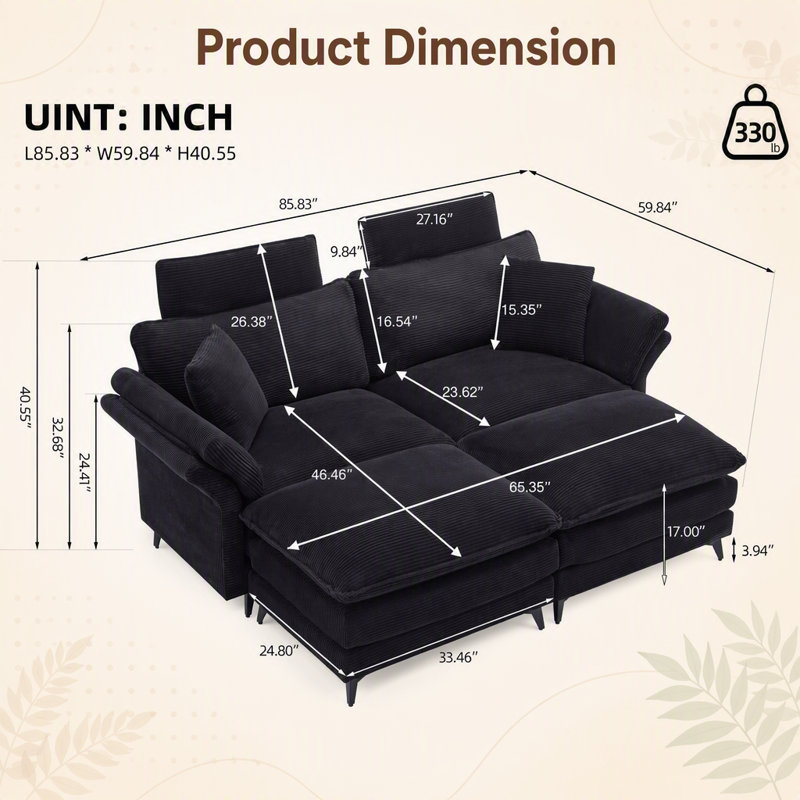 Canapé modulaire à assise profonde 85,8 po