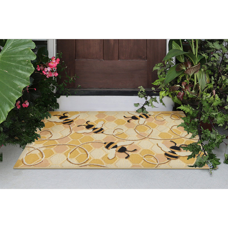 Gemmenne Synthetic Non-Skid Kitchen Mat, Rectangle 2' x 2'10", Honey/Gold/Yellow