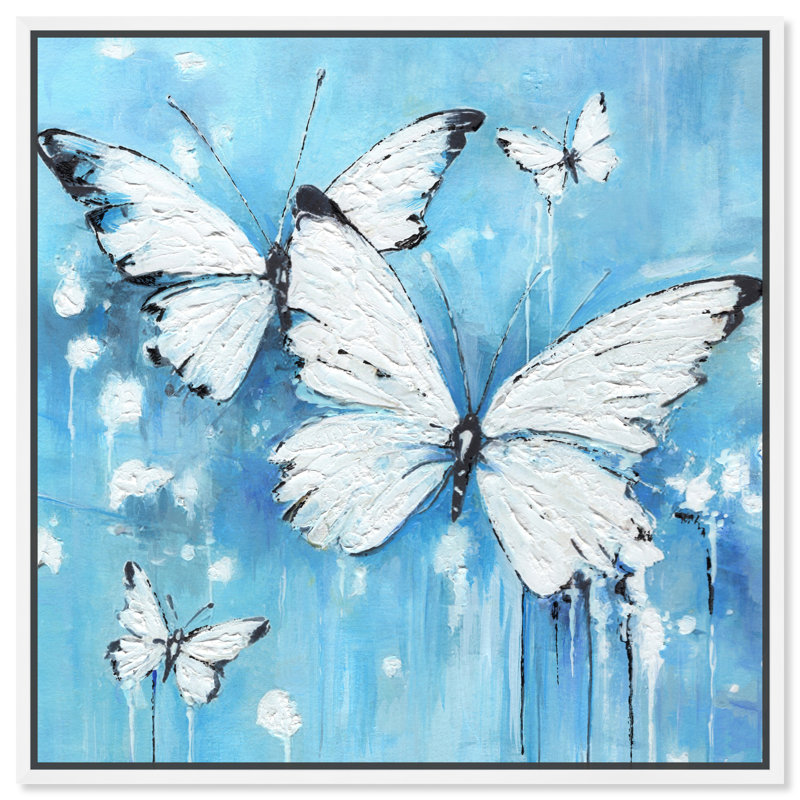 Textured Blue Butterflies Canvas Print with White Frame, 13" x 13"