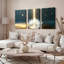 Ensemble de 3 tableaux muraux sur toile tendue représentant une fleur de lotus en cristal à la lumière dorée-2050740131