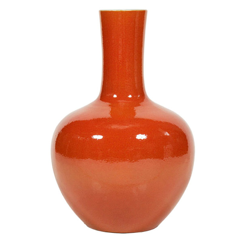 Vase de table en porcelaine d’intérieur/extérieur, Orange craquelé, H 21 po x l 14 po x P 14 po