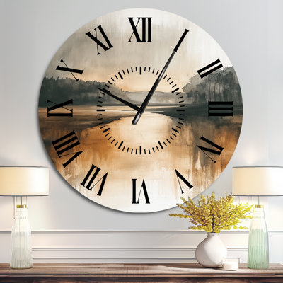 Horloge murale Beige Lake Horizon Calm Nature I - Paysage