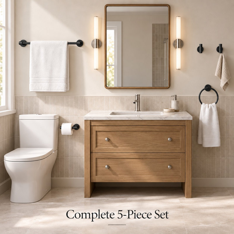Kins Matte Black 5 pieces Decorative Bathroom Hardware sets, Matte Black