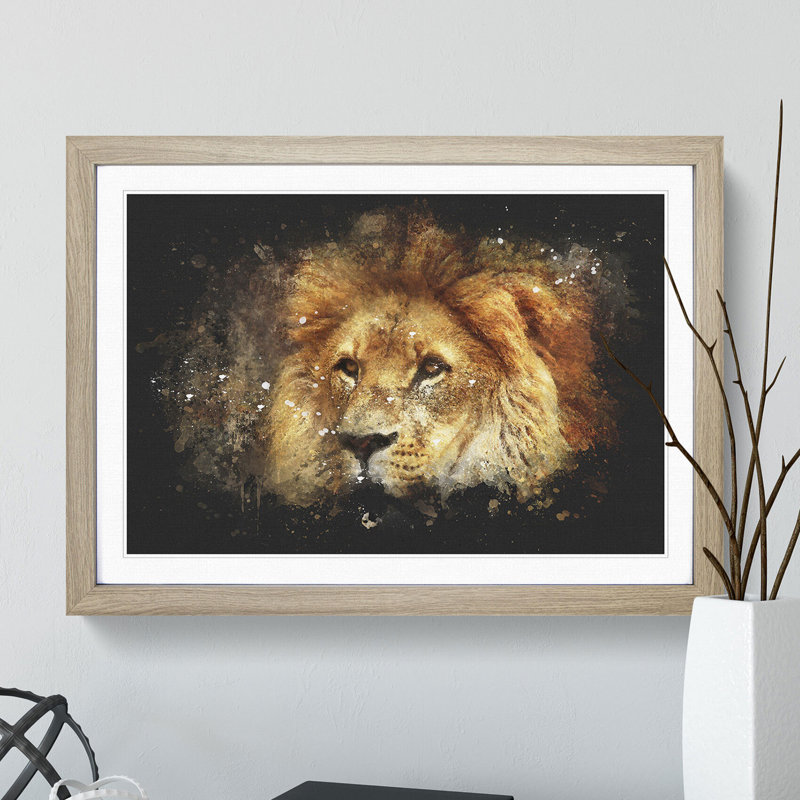 Lion Vol.6 - Picture Frame Graphic Art, 27cm H x 36cm W x 2cm D, Walnut Framed