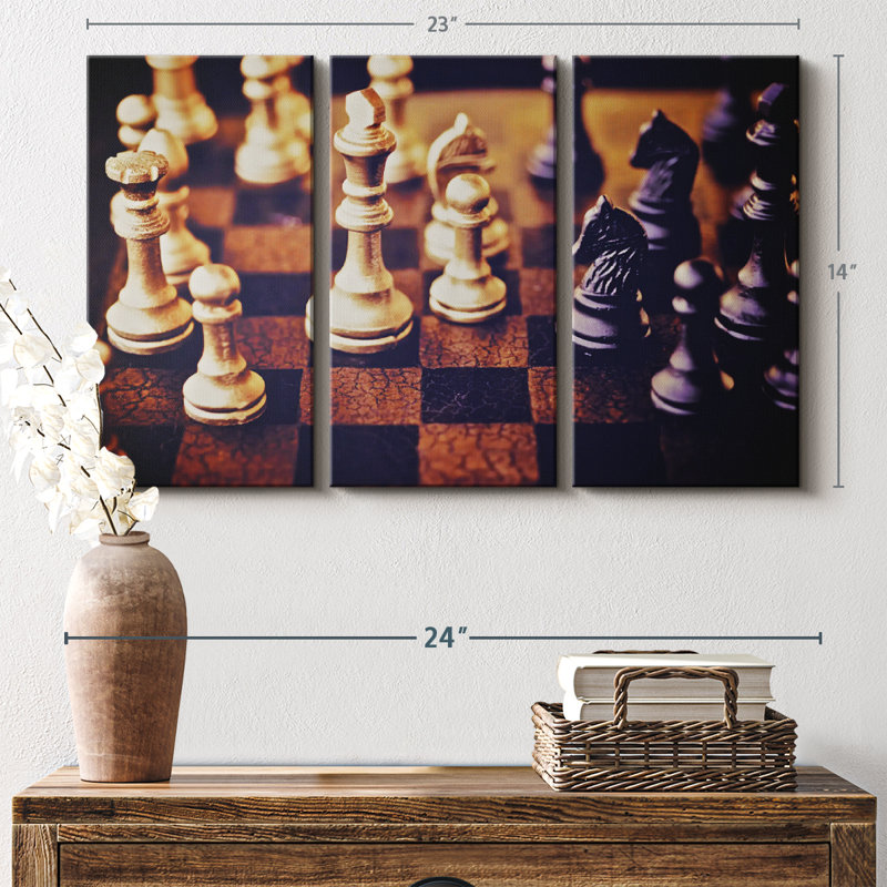 Rustic Brown and Orange 3-Piece Chess Canvas Print