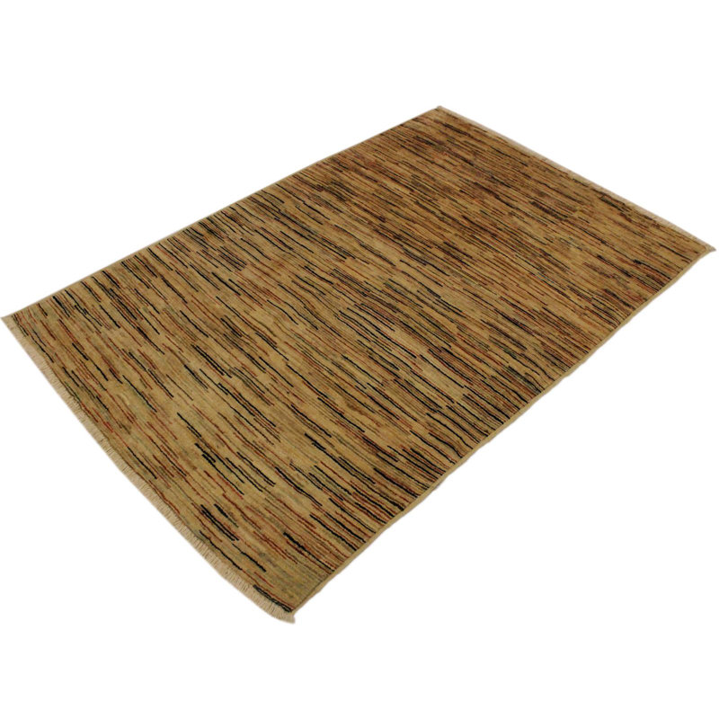 Tapis brun clair / noir en laine noué à la main sans motif et sans motif 3 pi 9 po x 5 pi 9 po