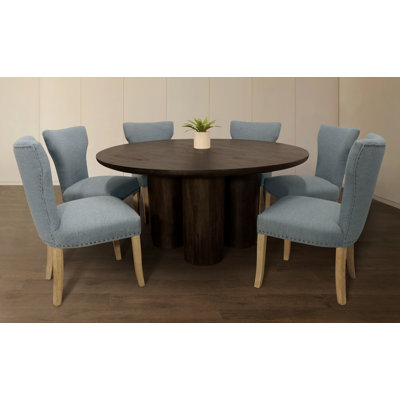 Sullivan 63" Dining Table With 3 Sets Of Jill Denim Blue Side Chairs